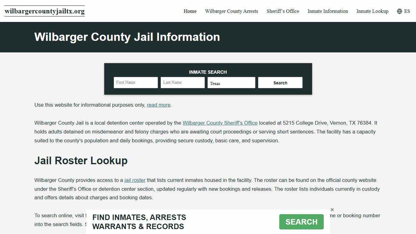 Wilbarger County, TX Jail Roster, Inmate Info